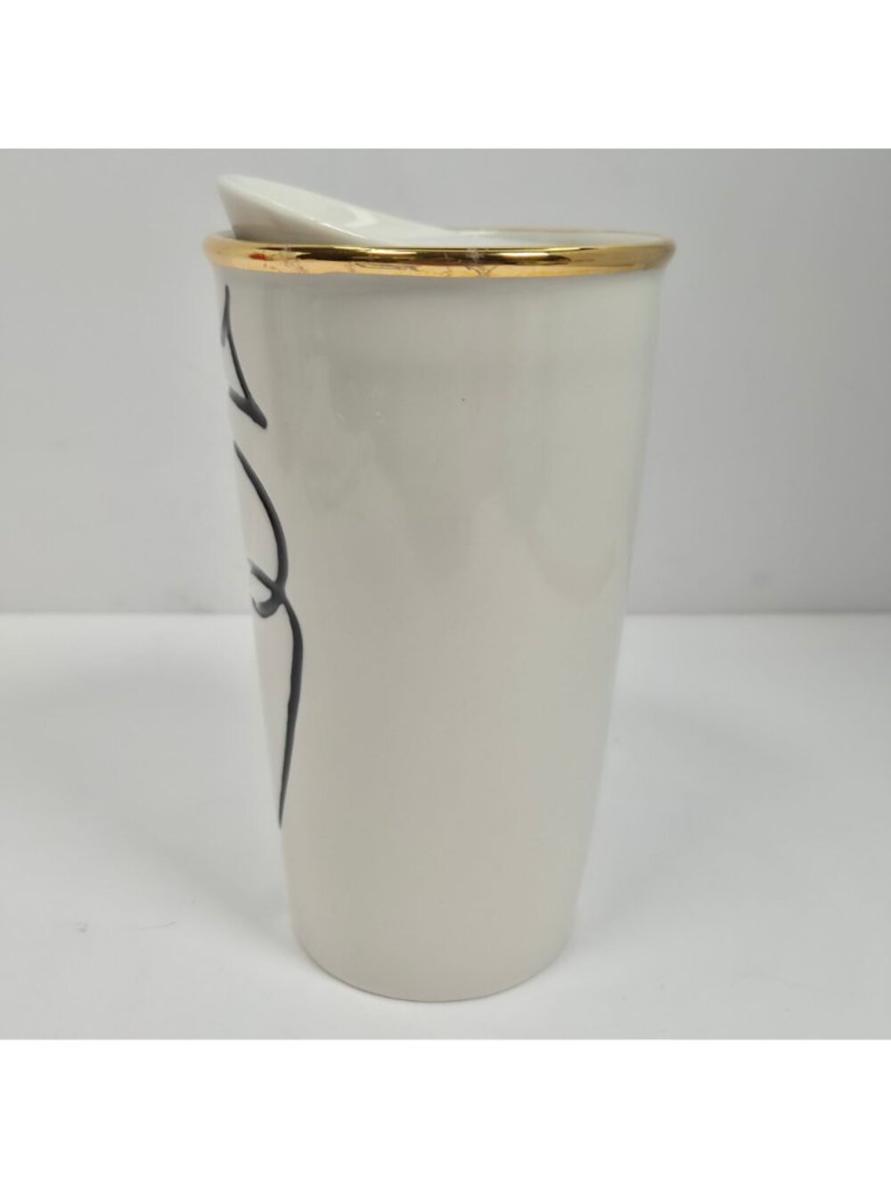 Starbucks 2015 Ceramic Travel Mug With Lid Gold Accent & Abstract Face Design - Picture 3 of 10
